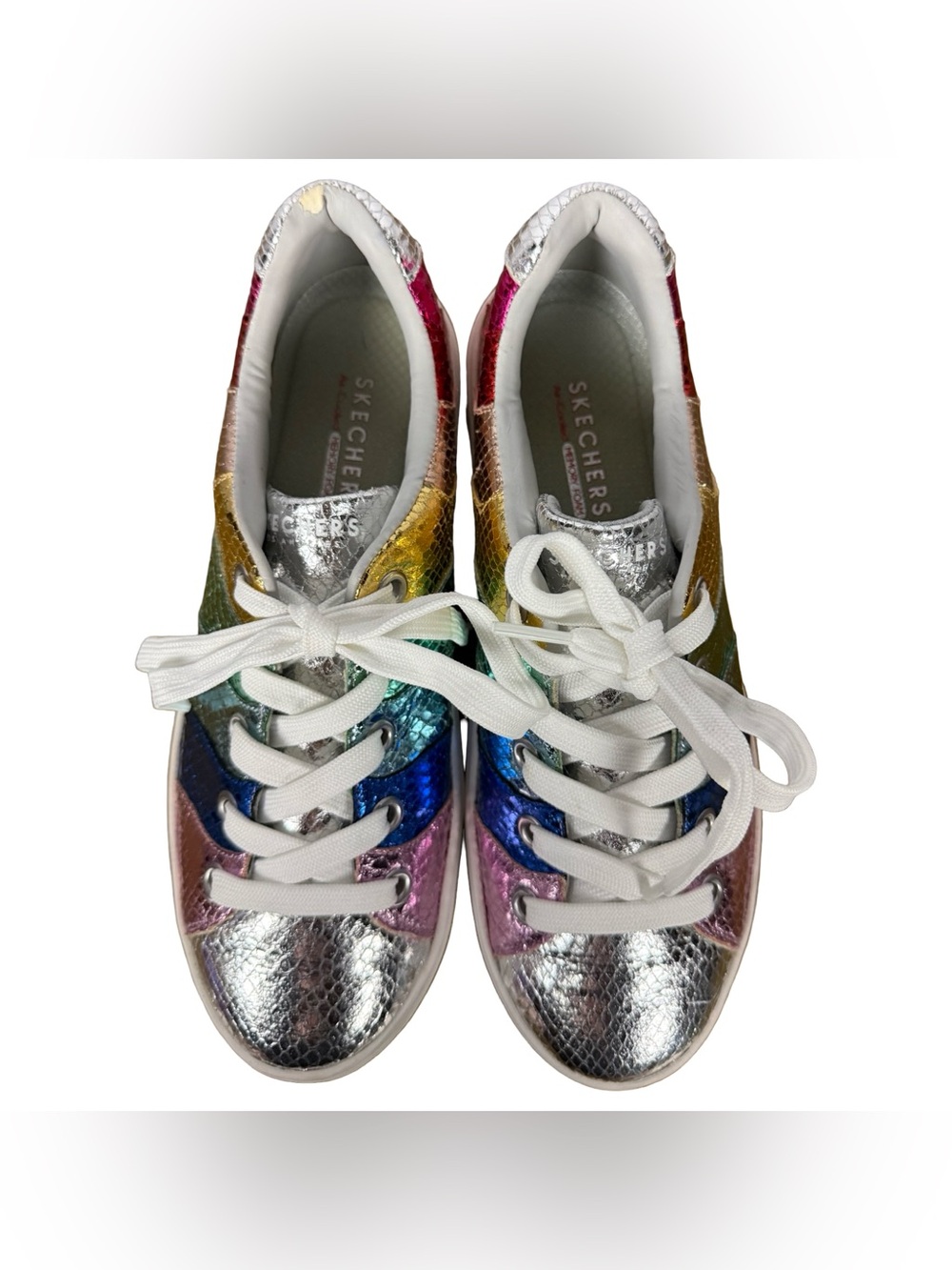 Skechers Platform Rainbow Metallic Snakeskin Sneakers Women's Size 9